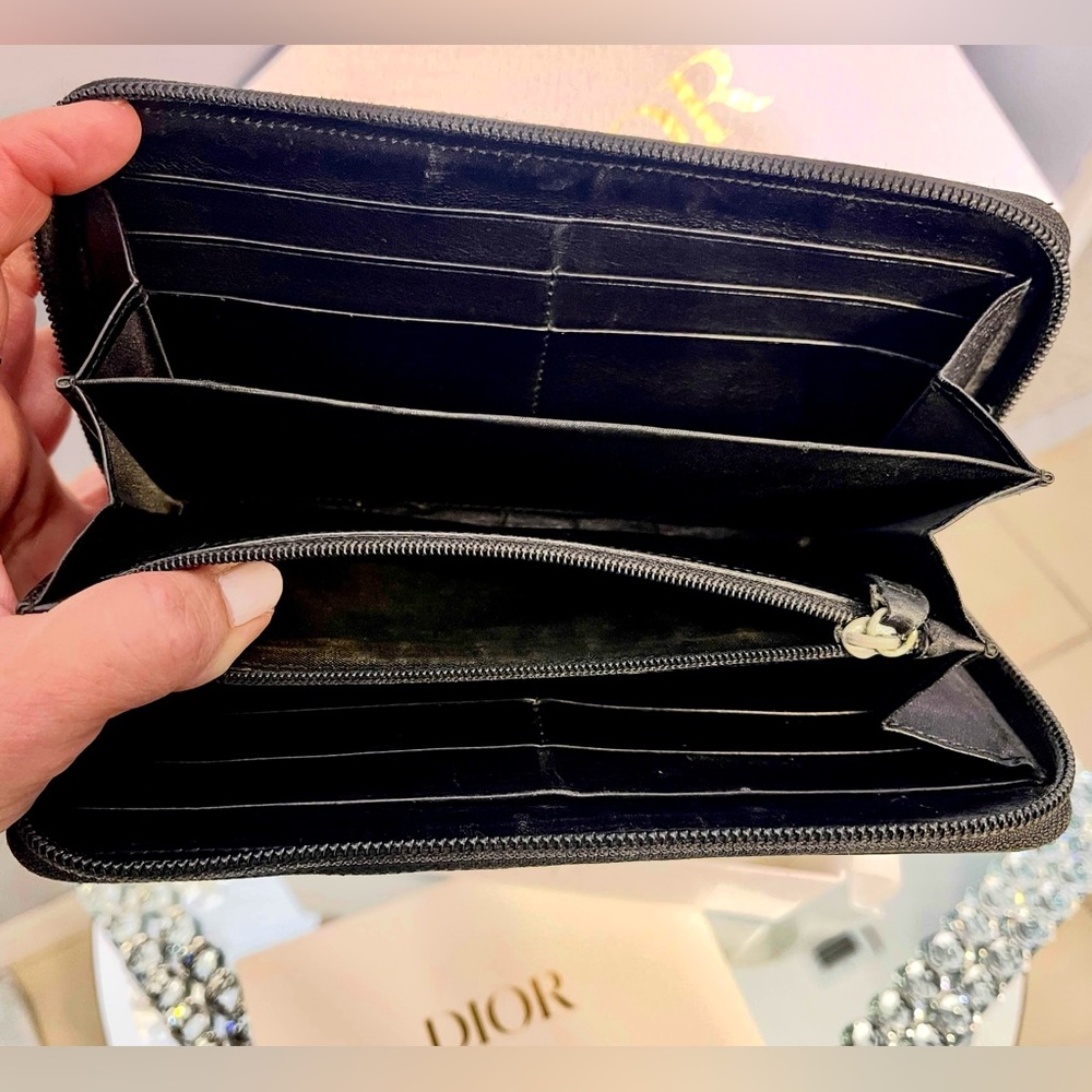 Dior Long Zip-around Monogram Wallet Canvas/Leather Piping & PebbledDior GiftBox - Picture 5 of 15